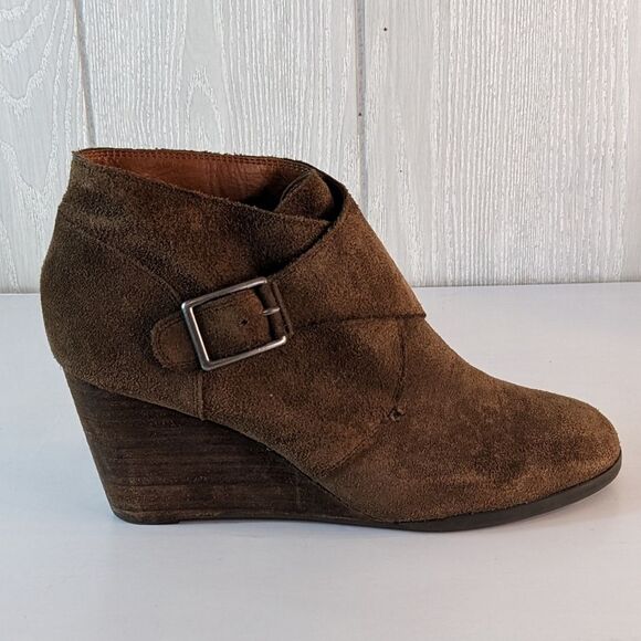 Lucky Brand Sumarah Wedge Ankle Boots Suede Leather Booties SZ 9B EUC - Picture 5 of 8
